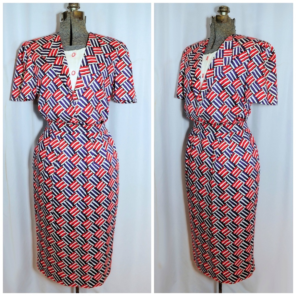 VTG 80s Carlisle Check Stripe Cotton Skirt Set 8